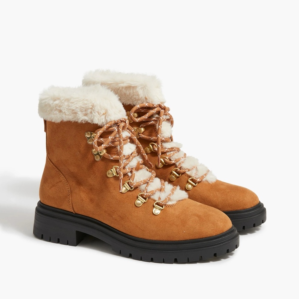 J. Crew faux fur winter hiking boots for women size 7 NWT